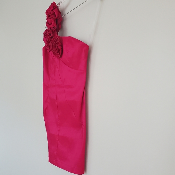 Rosy One Shoulder Satin Mini Dress - Picture 3 of 15
